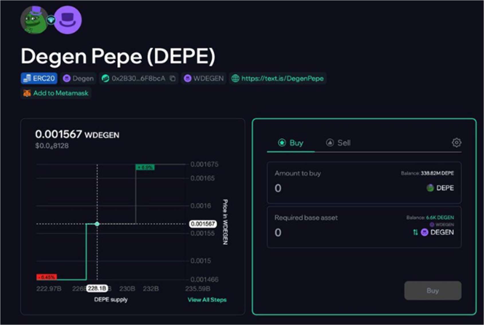 View of DEPE token swap